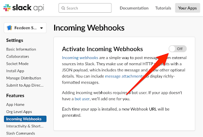「Active Incomming Webhooks」を On にする